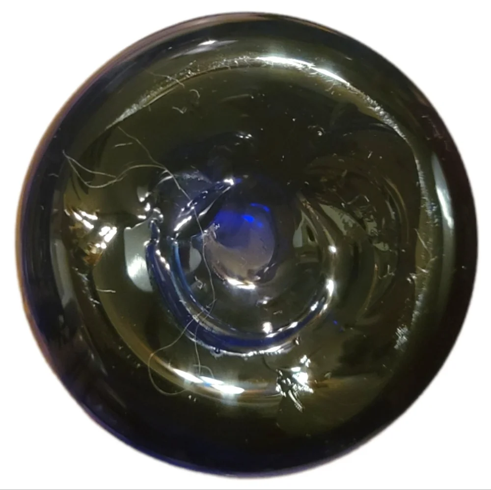 Vtg Vase Dark Midnight Heavy Blue Glass Tall Fluted Top